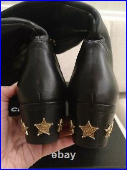 CHANEL 14A Black Leather Paris Dallas Over Knee Thigh Heel CC Gold Logo