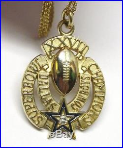 10K Gold Dallas Cowboys Superbowl XXVII Pendant with Diamond + 14K Chain 18