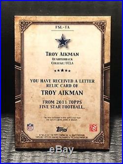 #1/1 Troy Aikman 2013 Topps Five Star Game Used Letter Patch A Cowboys HOF