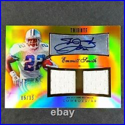 2010 Tribute Emmitt Smith Auto Dual Game Used Jersey Gold Dallas Cowboys #5/15