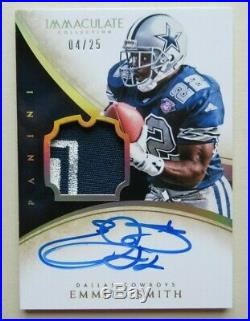2014 Panini Immaculate /25 Emmitt Smith Game Used Patch Auto PA Dallas Cowboys