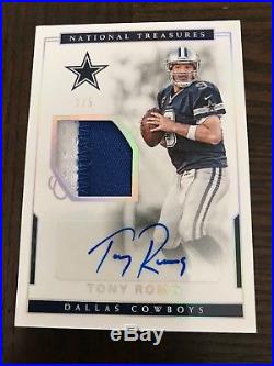 2016 National Treasures Tony Romo Auto 3/5 Two Color Game Used Patch Sick