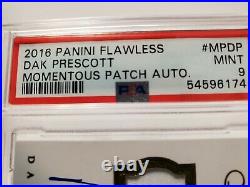 2016 Panini Flawless Dak Prescott RC Auto 2 Color Patch RPA SP 16/25 PSA Mint 9
