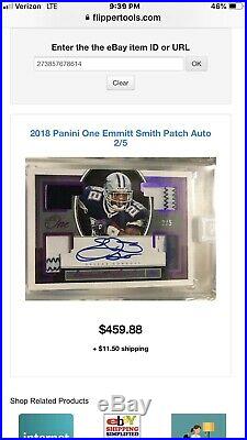 2018 Panini One Emmitt Smith Patch Auto 2/5 Game Used Quad Sealed Dallas Cowboys
