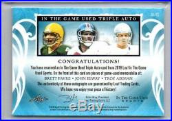 2019 Elway Aikman Favre Leaf In The Game Used Triple Auto Relic Magenta Sp # 2/2