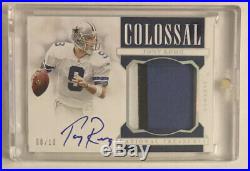 2019 National Treasures TONY ROMO On Card Auto 3 clr GAME USED Patch /10 Cowboys