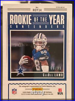 2020 Optic Contenders #ROY14 CeeDee Lamb Rookie of the Year on Card Auto #/99