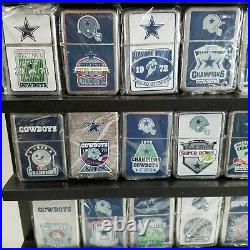 44 Danbury Mint Dallas Cowboys Flip Lighters Collection & Display Shelf NICE