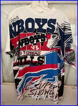 Buffalo Bills vs Dallas Cowboys RARE Vintage All Over Print Shirt 92 Size XL NFL