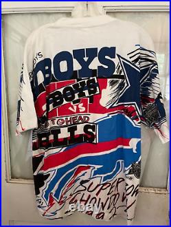 Buffalo Bills vs Dallas Cowboys RARE Vintage All Over Print Shirt 92 Size XL NFL