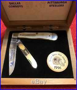 Case XX1996 Dallas Cowboys Super Bowl XXX Trapper Pocket Knife 4 1/8Wood Box