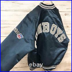 Chalk Line NFL Dallas Cowboys Football Lined Navy Satin Coat Jacket Men Size XL