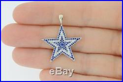 Custom 14K White Gold Dallas Cowboys Micro Pave Sapphire Diamond Star Pendant