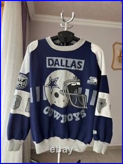 DALLAS COWBOYS NFL 90s SWEATSHIRT JACKET OVERPRINT CREWNECK VINTAGE STARTER MENS