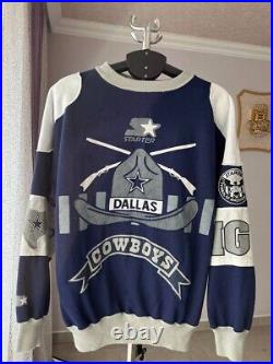 DALLAS COWBOYS NFL 90s SWEATSHIRT JACKET OVERPRINT CREWNECK VINTAGE STARTER MENS