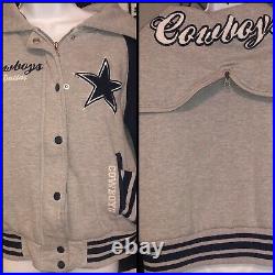 DALLAS COWBOYS Varsity Cheer Cheerleader Jacket NFL Licensed Zip Hood (LARGE)
