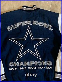 Dallas Cowboys 5 Time Super Bowl Champions Lettermen Zip Front Blue Adult Large
