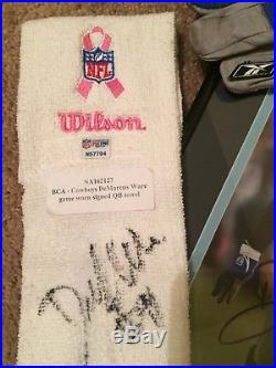 Dallas Cowboys Demarcus Ware game used towel and gloves Autographed with photo