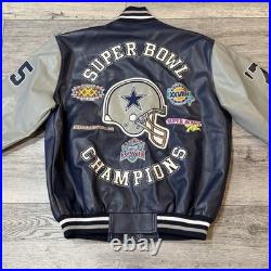 Dallas Cowboys Jacket 5-Time Superbowl Champions Faux Leather NFL Size Large