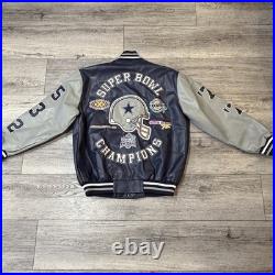 Dallas Cowboys Jacket 5-Time Superbowl Champions Faux Leather NFL Size Large