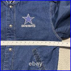 Dallas Cowboys Jacket Mens Large Blue Vintage Starter Denim Snap Double Sided