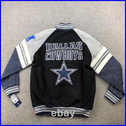 Dallas Cowboys Jacket Mens Medium Black Gray Suede Leather Full Zip Bomber NFL