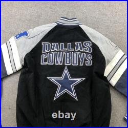 Dallas Cowboys Jacket Mens Medium Black Gray Suede Leather Full Zip Bomber NFL