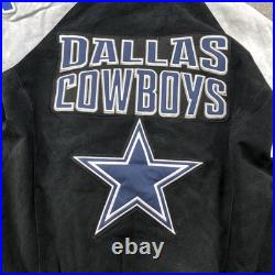 Dallas Cowboys Jacket Mens Medium Black Gray Suede Leather Full Zip Bomber NFL