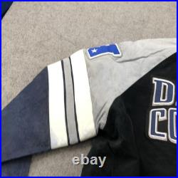Dallas Cowboys Jacket Mens Medium Black Gray Suede Leather Full Zip Bomber NFL