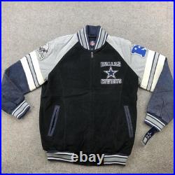 Dallas Cowboys Jacket Mens Medium Black Gray Suede Leather Full Zip Bomber NFL