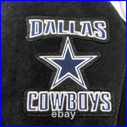Dallas Cowboys Jacket Mens Medium Black Gray Suede Leather Full Zip Bomber NFL