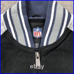 Dallas Cowboys Jacket Mens Medium Black Gray Suede Leather Full Zip Bomber NFL