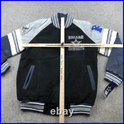 Dallas Cowboys Jacket Mens Medium Black Gray Suede Leather Full Zip Bomber NFL