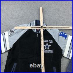 Dallas Cowboys Jacket Mens Medium Black Gray Suede Leather Full Zip Bomber NFL
