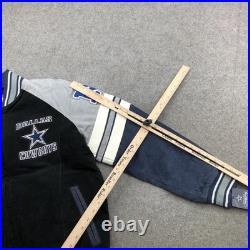 Dallas Cowboys Jacket Mens Medium Black Gray Suede Leather Full Zip Bomber NFL