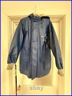 Dallas Cowboys Jacket Mens Medium Blue Hooded NFL Football Rain Parka GameDay