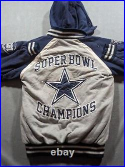 Dallas Cowboys Jacket Mens Medium Gray 5X Super Bowl Varsity Football Bomber