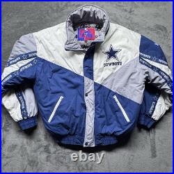 Dallas Cowboys Jacket Puffer Vintage 90s Pro Player Sz L Blue NFL Football Rare