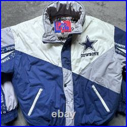 Dallas Cowboys Jacket Puffer Vintage 90s Pro Player Sz L Blue NFL Football Rare