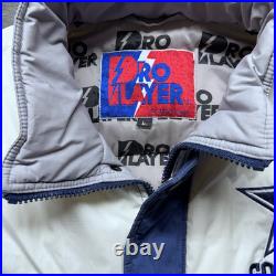 Dallas Cowboys Jacket Puffer Vintage 90s Pro Player Sz L Blue NFL Football Rare