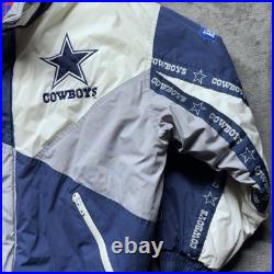 Dallas Cowboys Jacket Puffer Vintage 90s Pro Player Sz L Blue NFL Football Rare