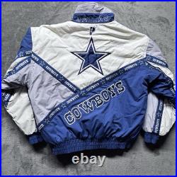 Dallas Cowboys Jacket Puffer Vintage 90s Pro Player Sz L Blue NFL Football Rare