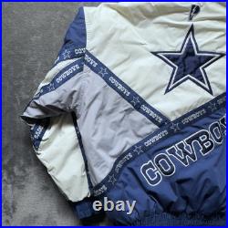 Dallas Cowboys Jacket Puffer Vintage 90s Pro Player Sz L Blue NFL Football Rare
