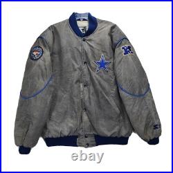 Dallas Cowboys Jacket Silver Satin NFL Football Mens XL Vintage USA FLAWS #674