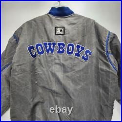 Dallas Cowboys Jacket Silver Satin NFL Football Mens XL Vintage USA FLAWS #674