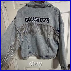 Dallas Cowboys NFL Blue Denim Fringe Jacket Football Fan Apparel