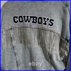 Dallas Cowboys NFL Blue Denim Fringe Jacket Football Fan Apparel