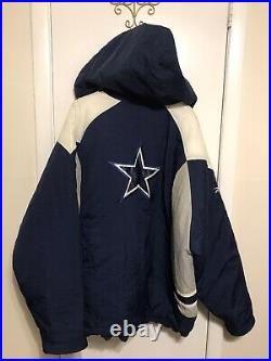 Dallas Cowboys Reebok NFL 1/4 Zip Jacket with Hood 2XL Vintage Preowned