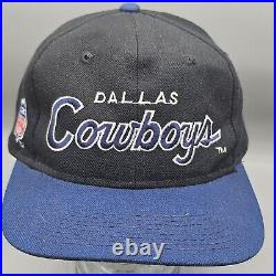 Dallas Cowboys Script Snapback Sports Specialties Black Dome Blue 90s Wool Blend