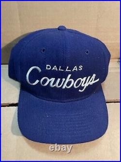 Dallas Cowboys Snapback Sports Specialties Script 100% Wool Hat NFL Vintage Blue
